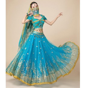 Red blue color Exotic Indian queen dance performance belly dance Dresses for women girls practice suit Western Princess dancer belly performance costumes