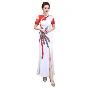 Red Chinese Dress women's qipao dress retro traditional china host singers model show miss etiquette performance evening dresses