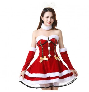 Red Christmas party performance cosplay costume for women   santa costume photos video shooting Christmas cosplay dresses