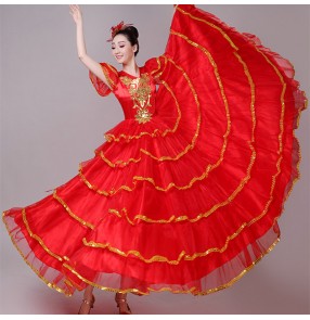 Red color Spanish Bull dance flamenco dresses stage performance for women female opening dance ballroom chorus stage paso double performance clothing for lady 