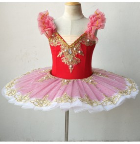 Red colored ballet dress for kids children swan lake ballerina pancake skirt classical ballet dress tutu skirt ballet costumes