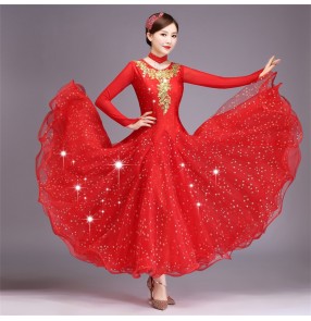 Red colored women's ballroom dancing dresses girls waltz tango dance dresses