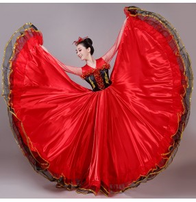 Red flamenco dance dress for women female opening dance ballroom dress paso double spanish bull dance dresses for lady 540degree