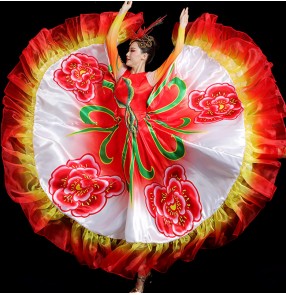 Red flamenco dance dresses for women Peony opening dance performance dress big swing skirt Opening dancer dress spanish bull paso double dance dresses modern performance costume