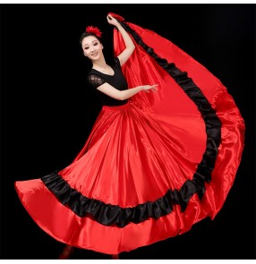 Red flamenco dance skirts for women spanish bull dance Paso Doble dance skirts for adult opening ballroom dance skirts