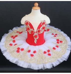  red flower fairy tutu skirts girls ballet dance dresses children ballerina fluffy gauze TUTU skirt window display little swan lake performance costume