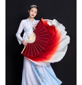 Red Gradient mulberry Silk dance fan square Jiaozhou Yangge large double-sided gradient square lengthening classical wine red dancing fan