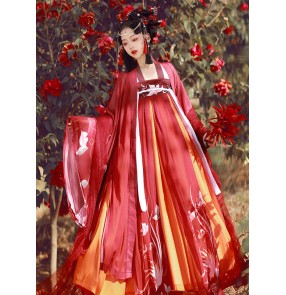 Red Hanfu for women Chinese ancient traditional Folk costumes Han Tang Ming Dynsty oriental stage performance classical dance dress film fairy empress cosplay clothes for lady