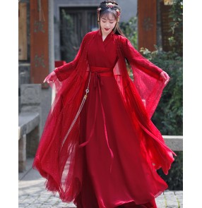 Red Hanfu for women chinese ancient traditional han tang ming dynasty clothing film stage performance phtoos shooting empress fairy cosply clothes