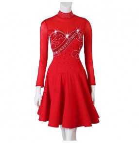 Red latin dance dresses salsa chacha dance dress for women rhythm samba dance dress