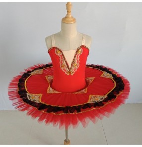Red little swan lake ballet dance dress tutu skirts for girls classical pancake bellerina performance dresses ballet dance costume for kids