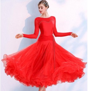 Red pink navy colored girls women's competition ballroom dancing dresses flamenco waltz tango dance dresses