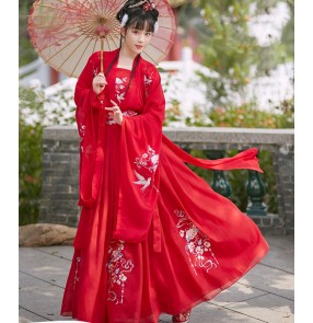 Red pink silver Chinese ancient folk costumes Hanfu for women girls stage performance fairy princess empress film cosplay photos shooting kimono dress for female