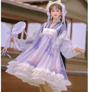 Red purple chinese Hanfu for women girls lolita dress full chest skirt chinese Ancient traditional costume fairy princess cosplay dress