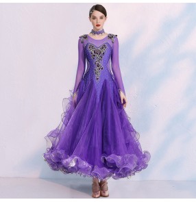 Red royal blue purple diamond Competition ballroom dance Dresses for women ballroom dance skirts waltz tango foxtort performance dresses