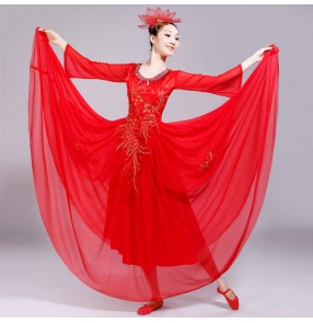 red white colored Women Spanish bull dance dresses stage performance chorus opening dance ballroom dresses