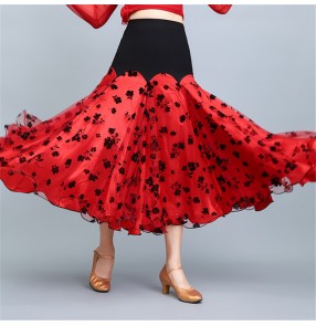 Red with black floral ballroom dance skirts for women stage performance pratice ballroom tango waltz dance skirts for female lady