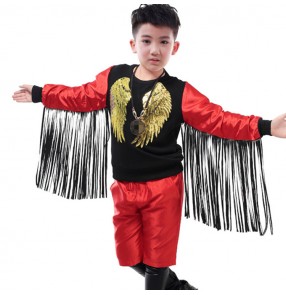 Red with black jazz dance outfits leather modern dance singers drummer studio video stage performance competition tops and pants