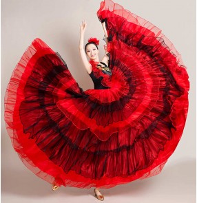 Red with black Spanish flamenco dance dresses for women girls Opening dance big swing skirt Female modern dancer stage Spanish bull dance costume