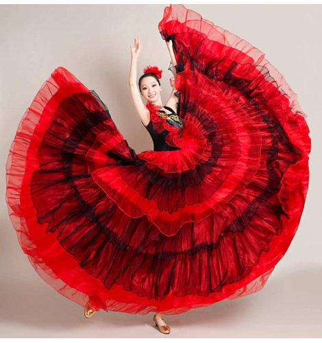 Red with black Spanish flamenco dance dresses for women girls Opening ...