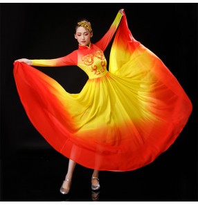 Red with gold traditional Opening dance dress for women modern dance big swing song accompaniment big swing skirt dance dress