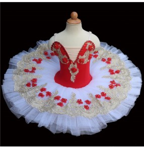 Red with white fairy swan lake ballet dance dress for kids tutu skirt ballerina classical pancake stage performance ballet dance costumes for girls