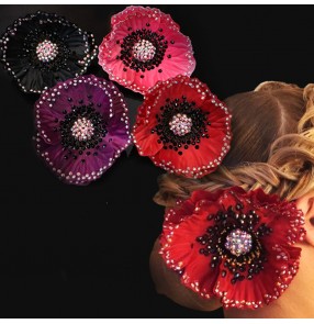 Retro modern Latin flamenco ballroom competition dance diamond head flowers handmade red black pink purple simulation flower bride show vintage headdress