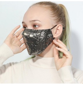 Reusable face mask for women gold black sequin fashion dust proof mouth mask 