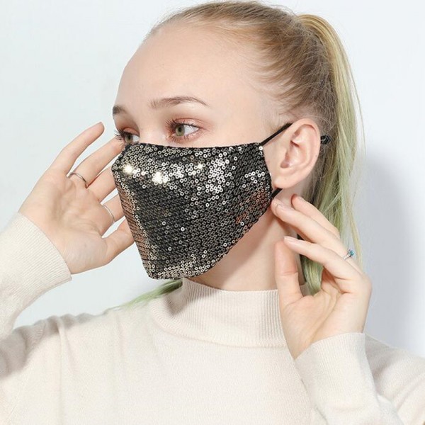 Reusable face mask for women gold black sequin fashion dust proof mouth