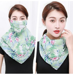 Reusable mask mouth mask breathable summer neck guard face mask sunscreen riding silk floral scarf dust proof mask for women