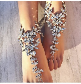  rhinestone anklet summer bohemia style diamond photo shooting beach feet chain for female one pair