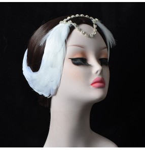 Rhinestone Chain Ballet Swan Lake ballerina Feather Headdress for women girls White Black Stage Performance Photograph feather hair accessories