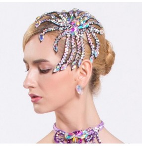 Rhinestones bling headdress women's ballroom latin dance headdress waltz tango dance hair accessories