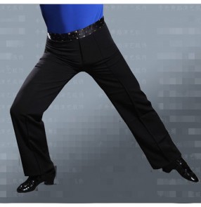 Rivet waistline men's latin ballroom dance pants black color jive chacha waltz tango dance trousers for male pantalon de danse latine pour hommes