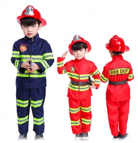 Role Fireman playing Cosplay costumes boys girls professional experiences worker Primary and secondary school students playing stage performance outfits