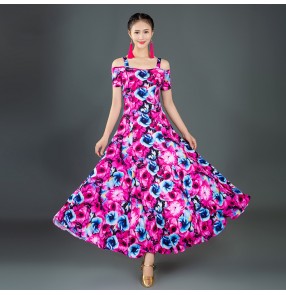 rose flowers ballroom dancing dresses for women girls waltz tango exercises stage performance long dresses 