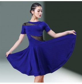 royal blue black violet Latin dresses for women perform salsa chacha dance dress in the competition national standard ballroom dance clothes