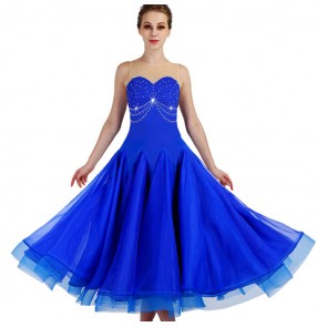 Royal blue color ballroom dresses for women girls stage performance diamond salsa rumba waltz tango dancing long dresses