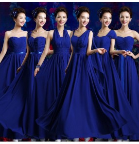 Royal blue colored women's evening party cocktail dresses wedding party bridesmaid dress stage performance chrous singers host dresses