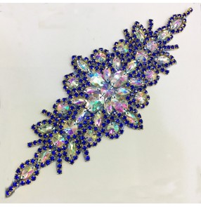 Royal blue crystal diamond rainbow color chain applique DIY belt for evening dress neck waistline coat neckline decoration