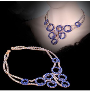 Royal blue diamond necklace latin ballroom competition dance necklace choker for women girls
