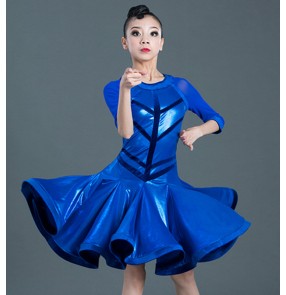 Royal blue latin dance dresses for children kids ballroom salsa chacha rumba dance dress