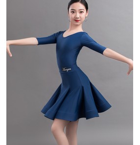 Royal blue navy wine black Latin dance dresses for girls children Professional ballroom latin competition dance dress for kids 