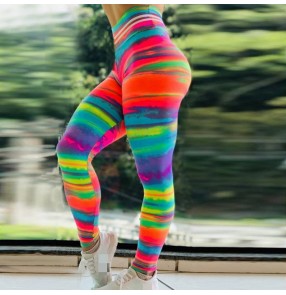 Running sports leggings pants for women Colorful sunset print fitness high waist base sports yoga pants