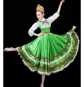 Russian folk dance costume for women green colored European court palace cosplay dress princess maid stage performance costume Opening dance big skirts for lady