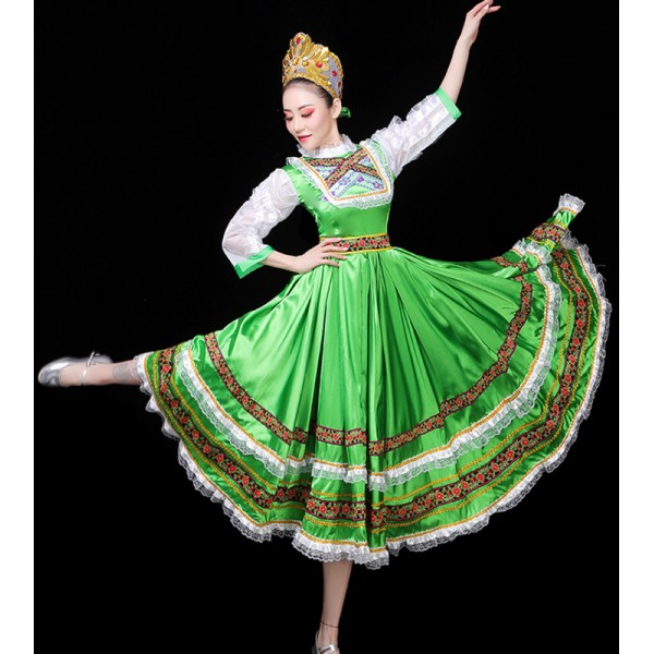 Russian folk dance costume for women green colored European court palace cosplay dress princess maid stage performance costume Opening dance big skirts for lady