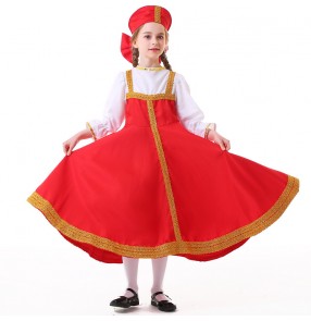 Russian Traditional Performance dresses for girls kids children big swing skirt European Palace exotic Russia folk dance costume girls catwalk dress with headdress