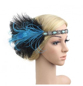  samba dance stage show masquerade model catwalk feather headdress Indian black feather retro headband with peacock badger