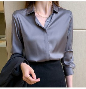 Satin office shirt long sleeves blouses women high-end temperament long sleeves Profession Shirt tops suit under shirts