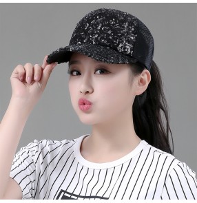 Sequin JAZZ HIP Hop dance hat Sun hat sunscreen baseball cap fashion Korean style gogo dancers peaked cap with face shield as gift
